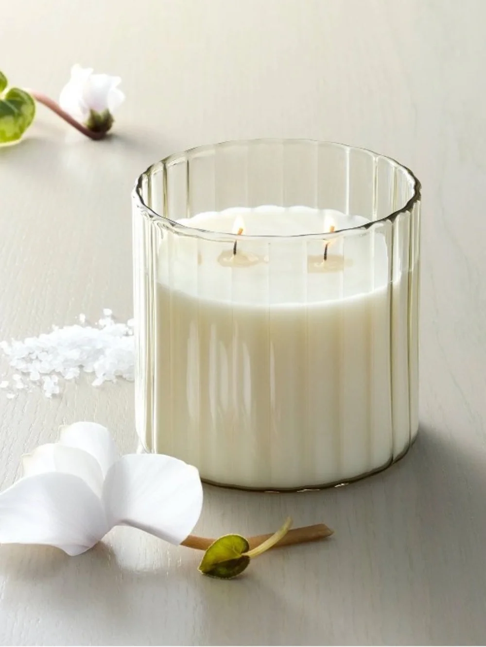 Hearth and Hand Sea Salt 2 wick Scented Candle in Ribbed Glass